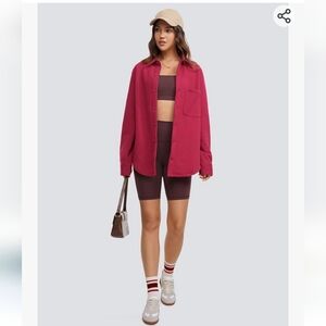 CRZ YOGA Women's Dark Pink/Reddish Button Down Sweater Jacket